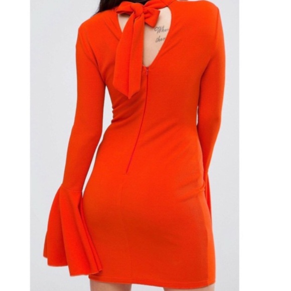 AX Paris Vibrant Orange Bell Sleeve Mini Dress Size 8 - Picture 2 of 16
